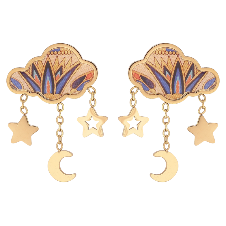 Серьги Xuping TTM Stainless Steel цвет 14К пусеты "Тучки с луной и звездами" фото №1