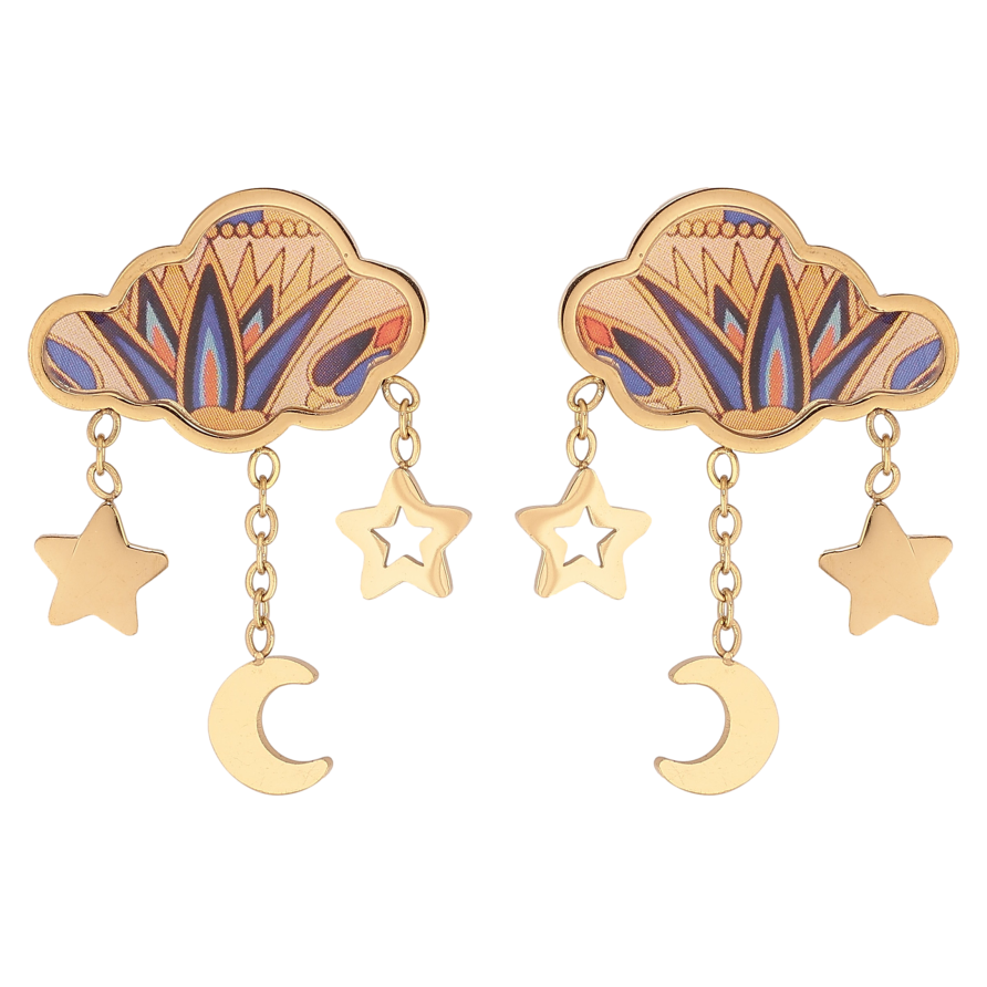 Сережки Xuping TTM Stainless Steel колір 14К пусети "Хмарки з місяцем та зірками" фото №1