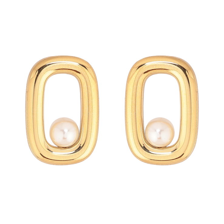 Сережки Xuping TTM Stainless Steel колір 14К пусети "Овальні з перлинами" фото №9