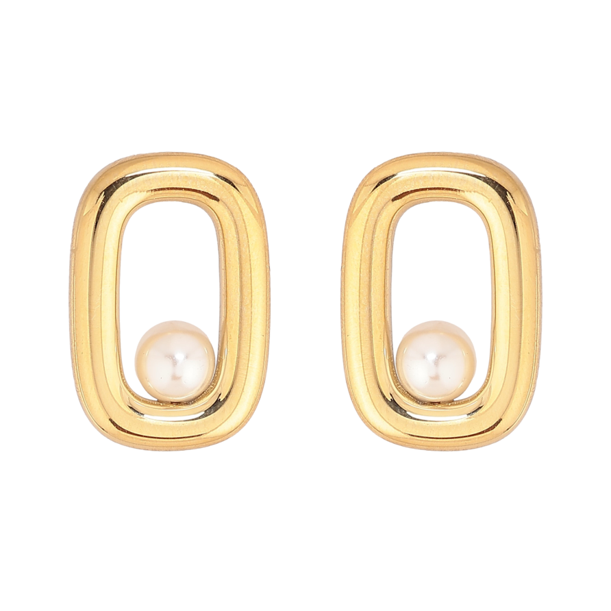 Сережки Xuping TTM Stainless Steel колір 14К пусети "Овальні з перлинами" фото №1 Сережки Xuping TTM Stainless Steel колір 14К пусети "Овальні з перлинами" фото №1