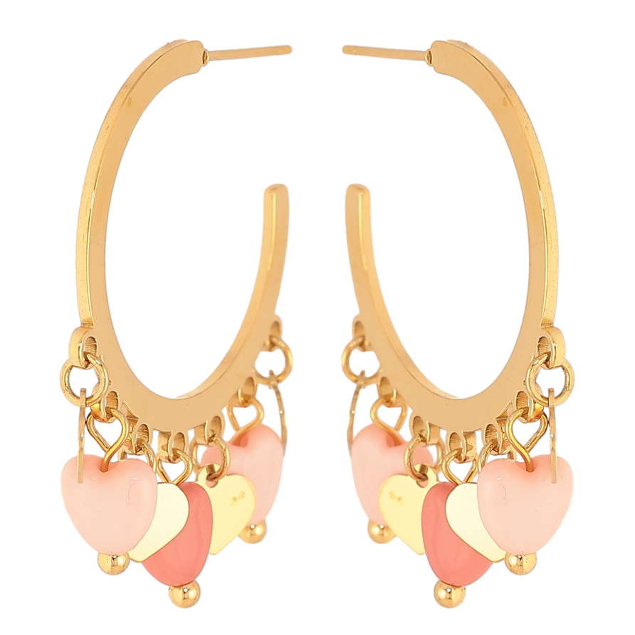 Серьги Xuping TTM Stainless Steel цвет 14К пусеты "Дуги с цветными сердечками" фото №1