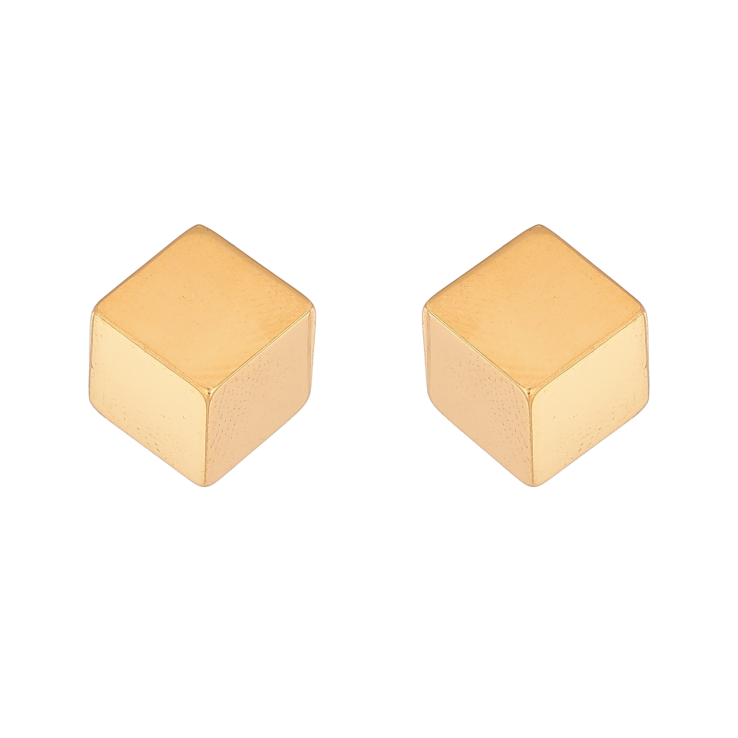 Сережки Xuping TTM Stainless Steel колір 14К пусети "Кубики" 8х8мм фото №2