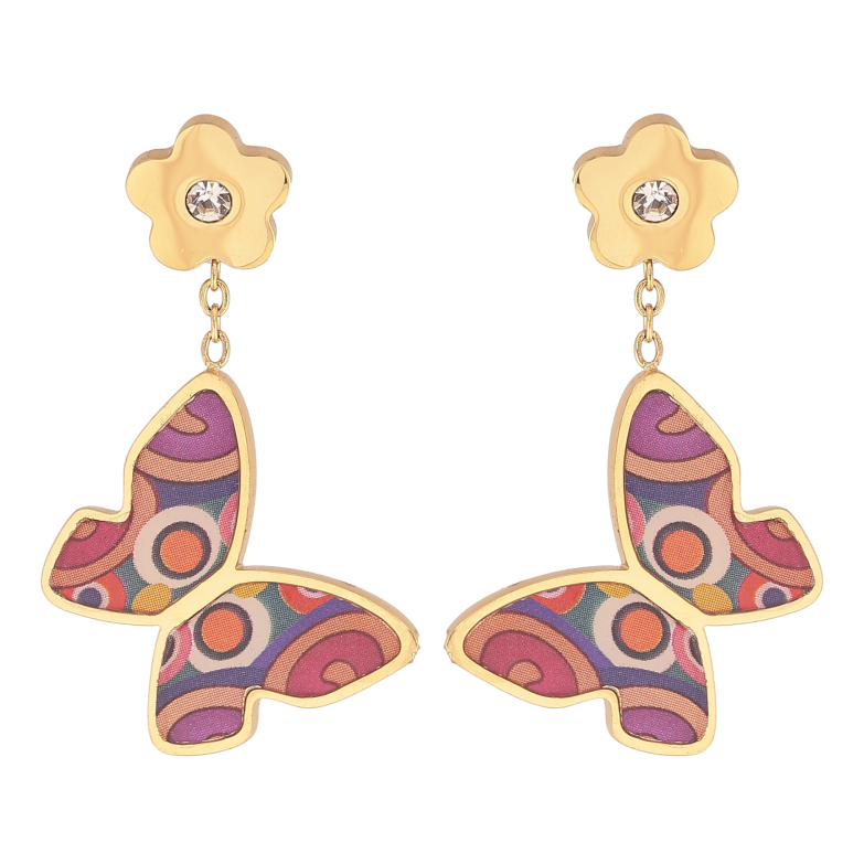 Серьги Xuping TTM Stainless Steel цвет 14К пусеты "Подвески бабочки с цветными вставками" фото №1