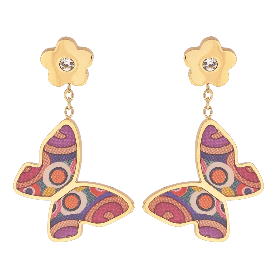 Сережки Xuping TTM Stainless Steel колір 14К пусети "Підвіски метелики з кольоровими вставками" фото №1