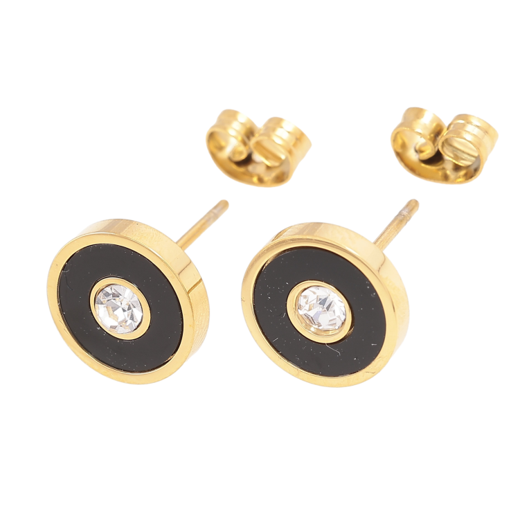 Серьги Xuping TTM Stainless Steel цвет 14K пусеты "Черные круги с кристаллами" ø 10мм фото №22 Серьги Xuping TTM Stainless Steel цвет 14K пусеты "Черные круги с кристаллами" ø 10мм фото №22