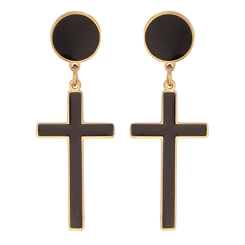 Серьги Xuping TTM Stainless Steel цвет 14К пусеты "Крестики с черной эмалью" фото №1 Серьги Xuping TTM Stainless Steel цвет 14К пусеты "Крестики с черной эмалью" фото №1
