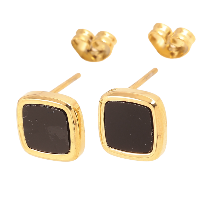 Серьги Xuping TTM Stainless Steel цвет 14К пусеты "Ромбы с черными вставками" 9х9мм фото №1