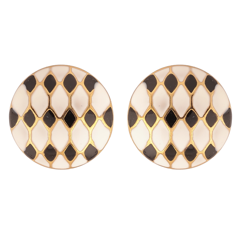 Сережки Xuping TTM Stainless Steel колір 14К пусети "Візерунок чорно-білою емаллю" фото №1