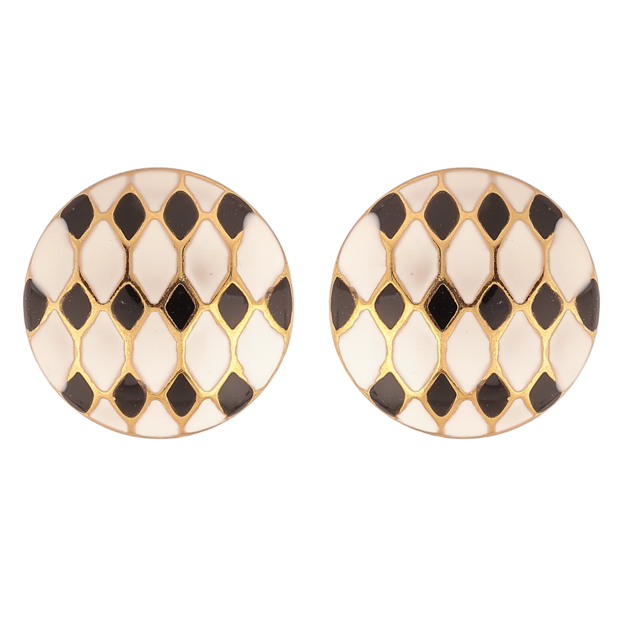 Сережки Xuping TTM Stainless Steel колір 14К пусети "Візерунок чорно-білою емаллю" фото №1