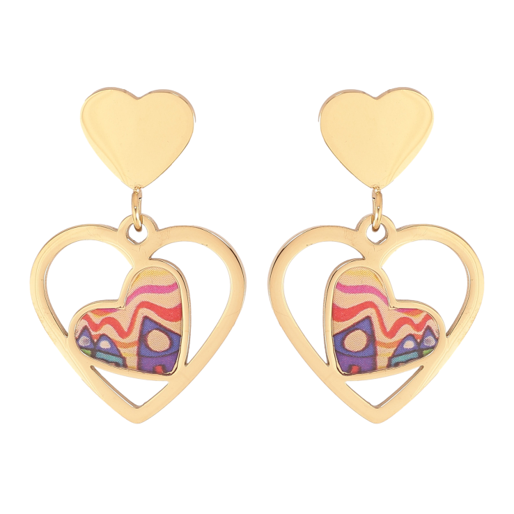 Серьги Xuping TTM Stainless Steel цвет 14К пусеты "Сердечки с цветными вставками" фото №24