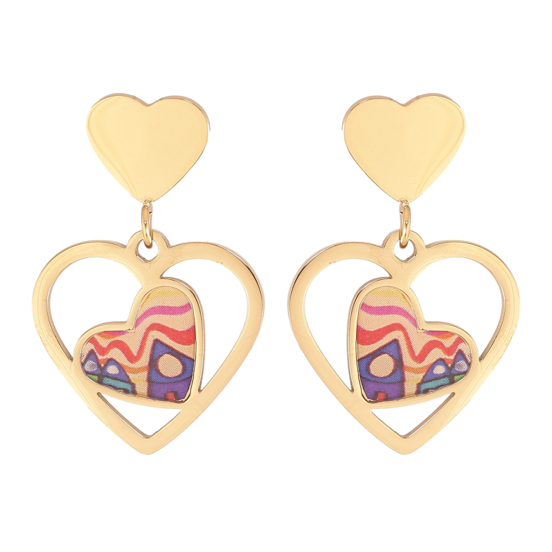 Серьги Xuping TTM Stainless Steel цвет 14К пусеты "Сердечки с цветными вставками" фото №1