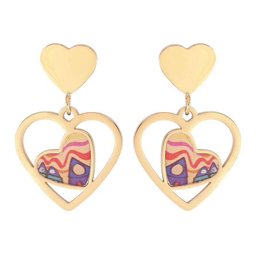 Серьги Xuping TTM Stainless Steel цвет 14К пусеты "Сердечки с цветными вставками" фото №1