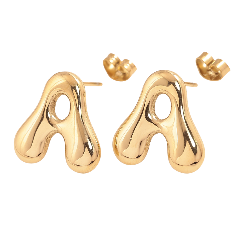 Сережки Xuping TTM Stainless Steel колір 14К пусети "Літери А" фото №1
