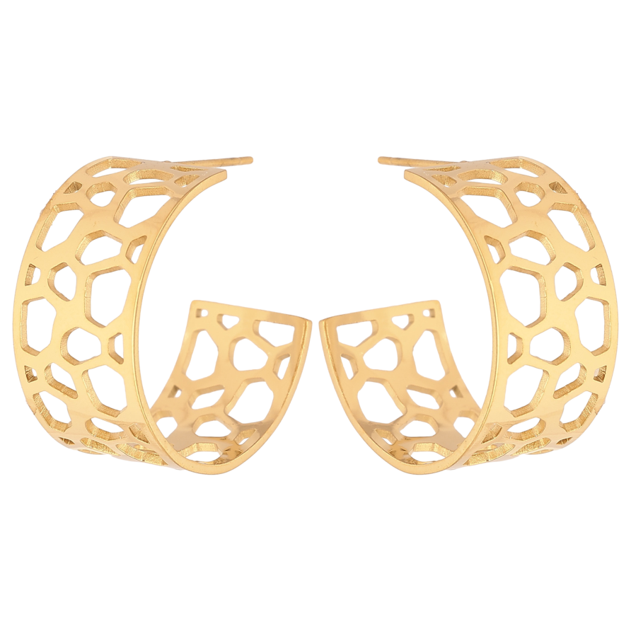 Сережки Xuping TTM Stainless Steel колір 14К пусети "Широкі дуги з візерунком" фото №1