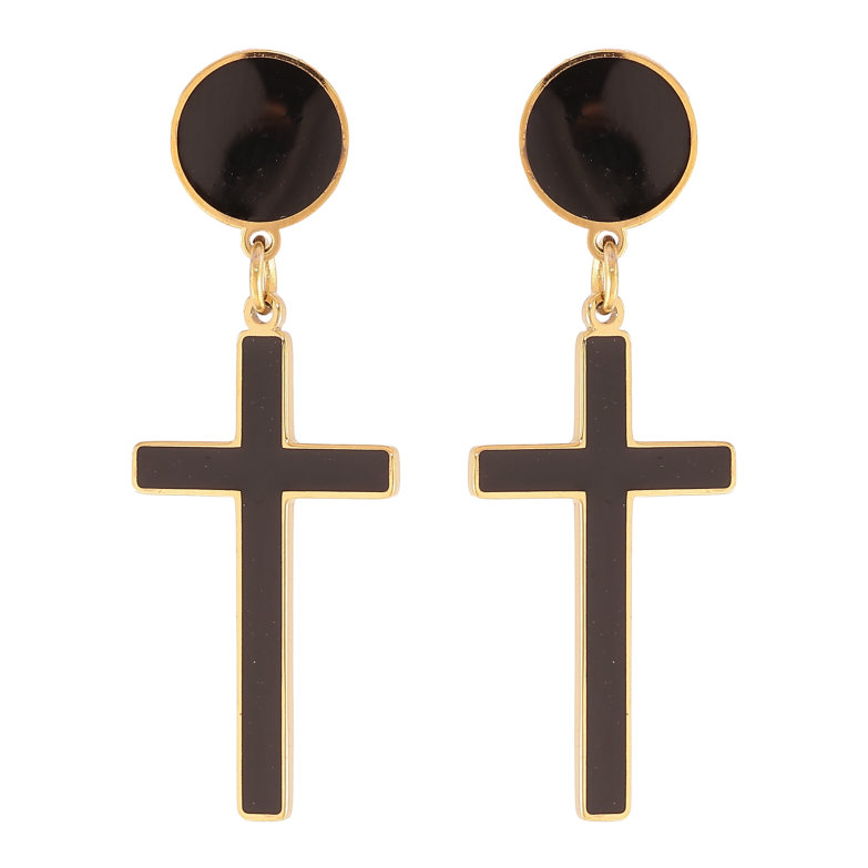 Серьги Xuping TTM Stainless Steel цвет 14K пусеты "Черные крестики" фото №1 Серьги Xuping TTM Stainless Steel цвет 14K пусеты "Черные крестики" фото №1