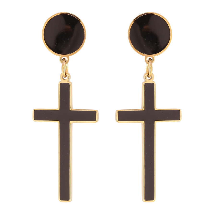 Серьги Xuping TTM Stainless Steel цвет 14K пусеты "Черные крестики" фото №1 Серьги Xuping TTM Stainless Steel цвет 14K пусеты "Черные крестики" фото №1