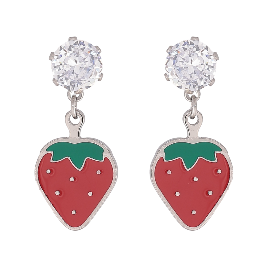 Сережки Xuping TTM Stainless Steel колір Родій пусети "Полунички" фото №1