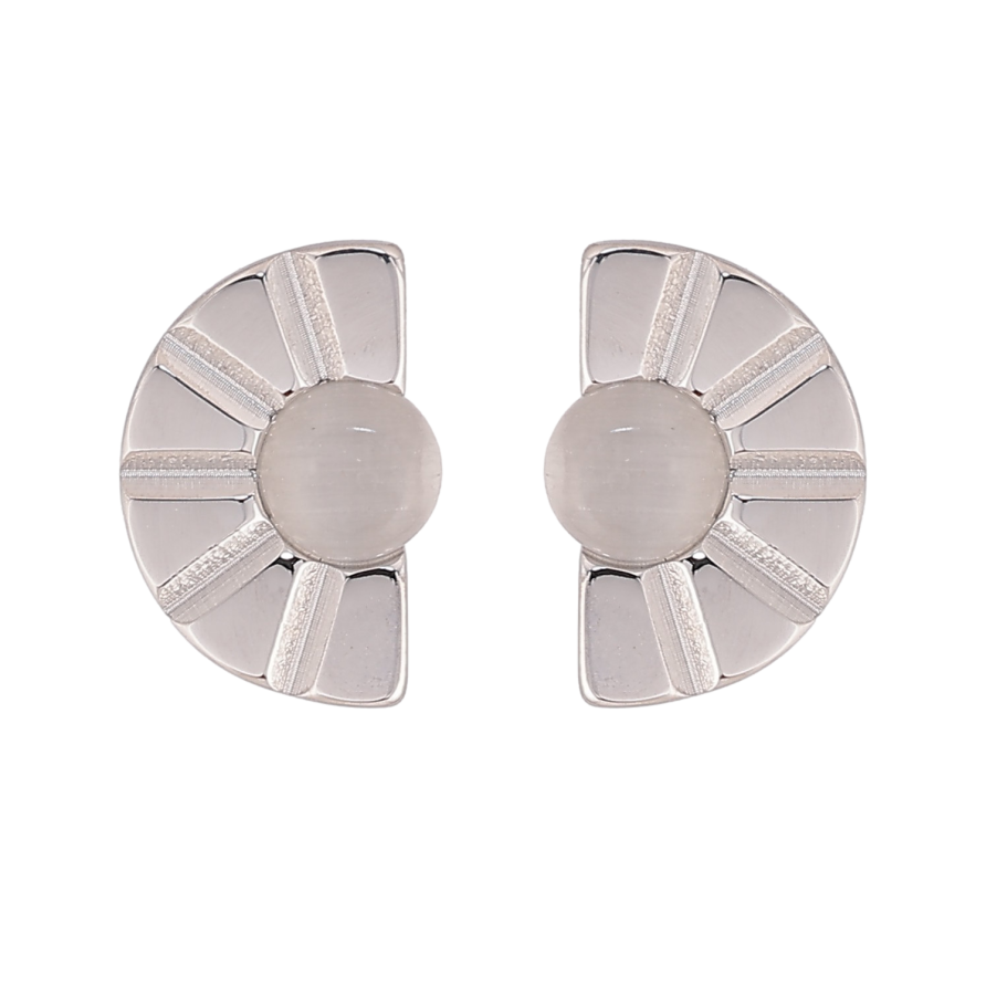 Серьги Xuping TTM Stainless Steel цвет Родий пусеты "Декоративный узор с "кошачьим глазом" фото №1