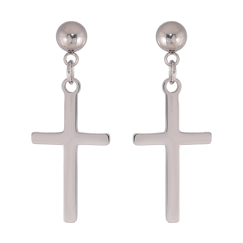 Серьги Xuping TTM Stainless Steel цвет Родий пусеты "Крестики" фото №1