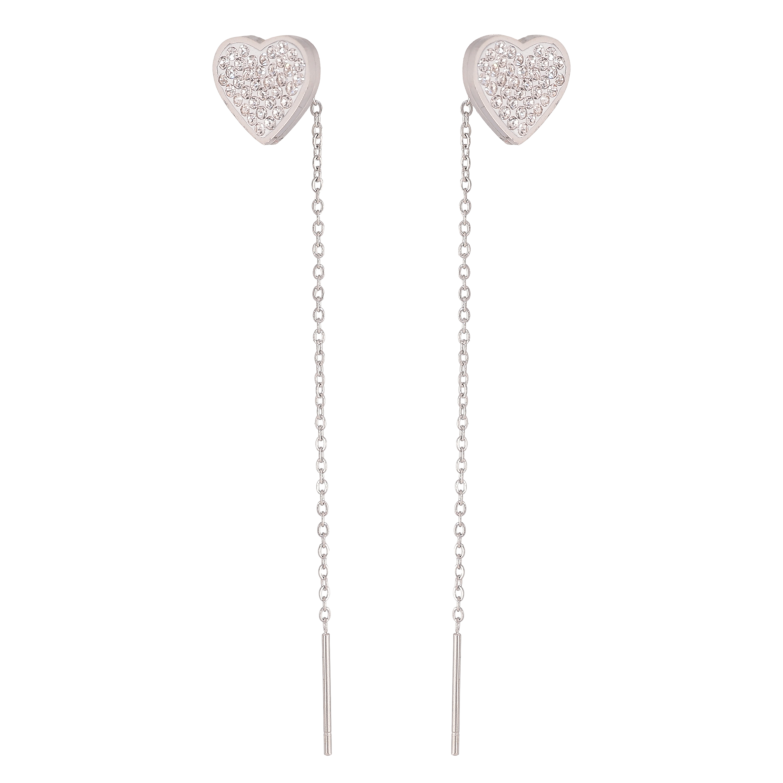 Серьги Xuping TTM Stainless Steel цвет Родий протяжки "Сердечки" фото №1