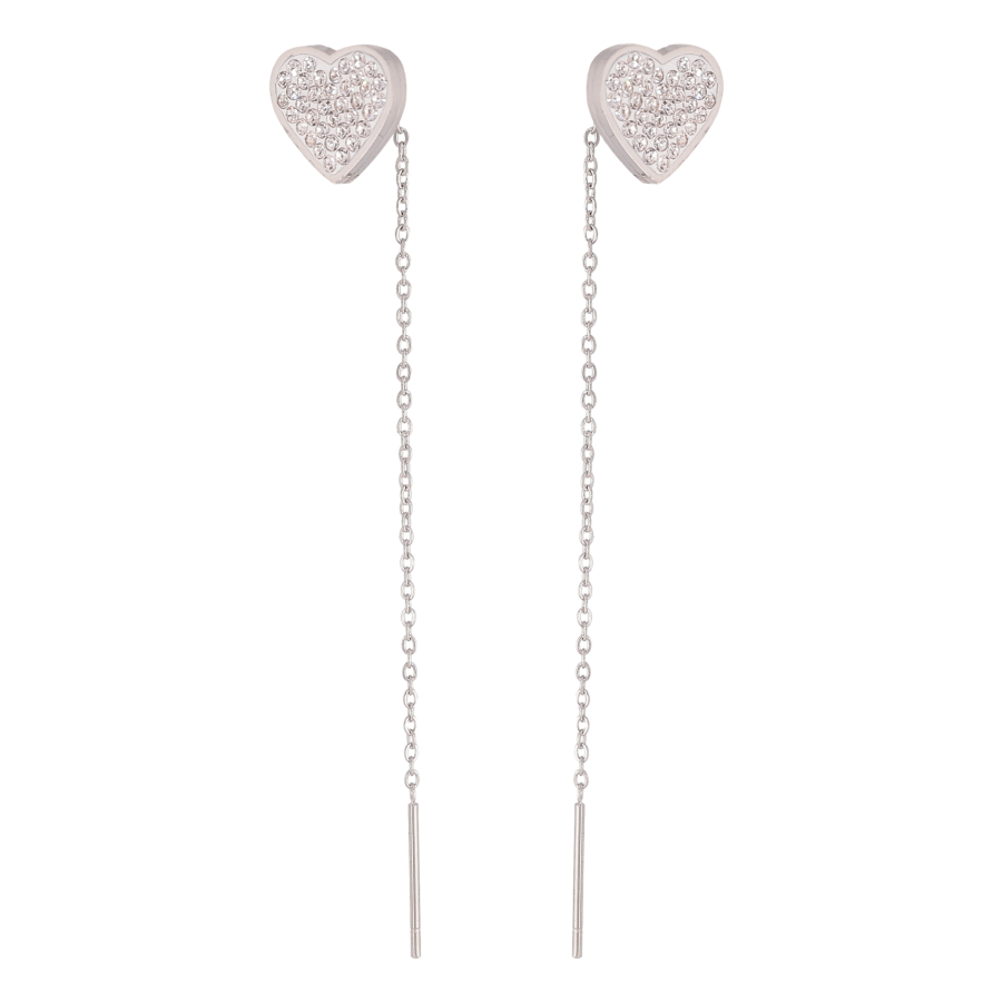 Серьги Xuping TTM Stainless Steel цвет Родий протяжки "Сердечки" фото №1