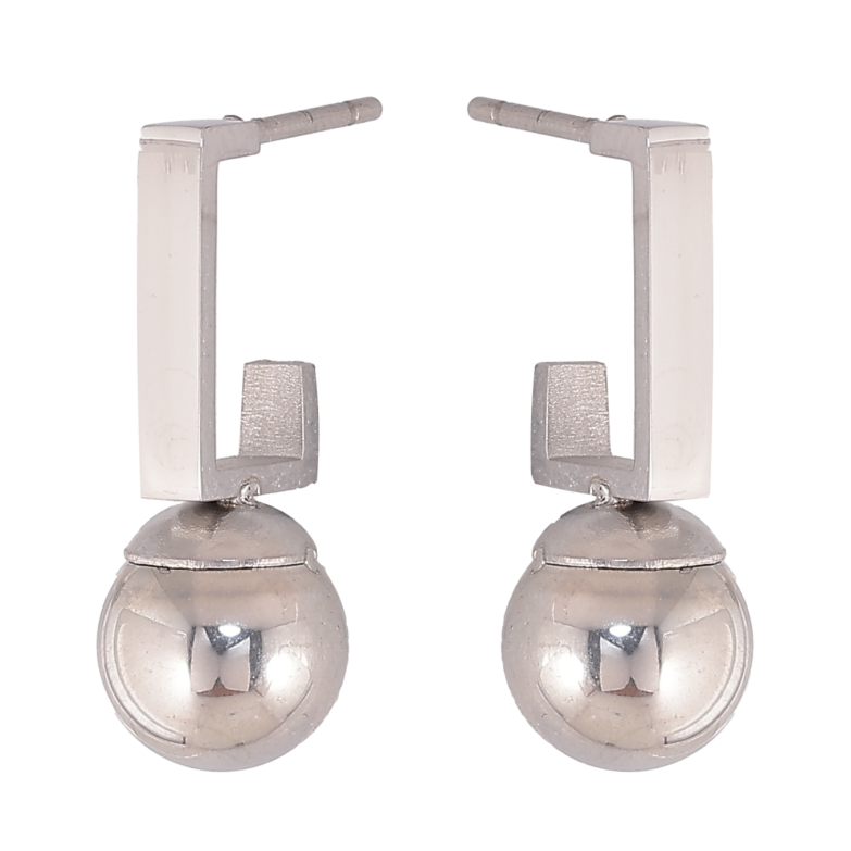 Сережки Xuping TTM Stainless Steel колір Родій пусети "Кульки на дужках" фото №5