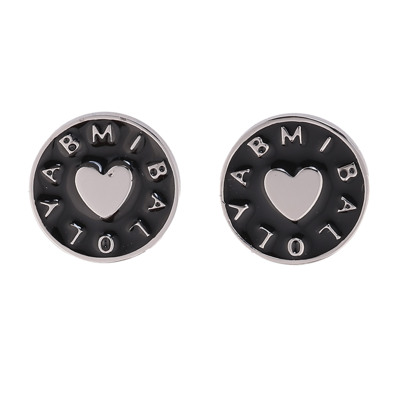 Сережки Xuping TTM Stainless Steel колір Родій пусети "Кільця з візерунком серця і чорною емаллю" фото №1 Сережки Xuping TTM Stainless Steel колір Родій пусети "Кільця з візерунком серця і чорною емаллю" фото №1