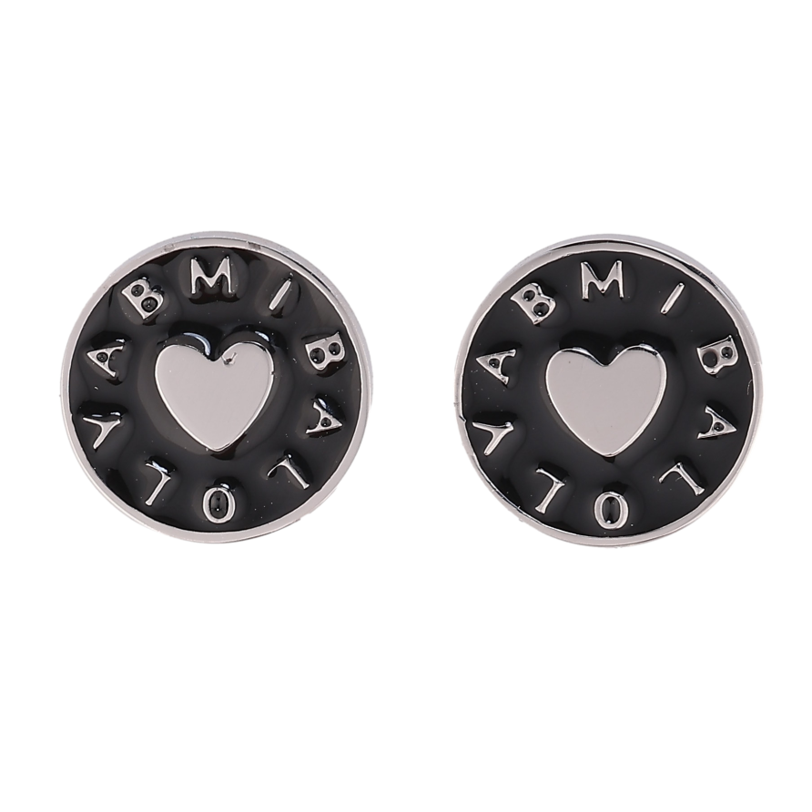 Серьги Xuping TTM Stainless Steel цвет Родий пусеты "Колечки с узором сердечки и черной эмалью" фото №1