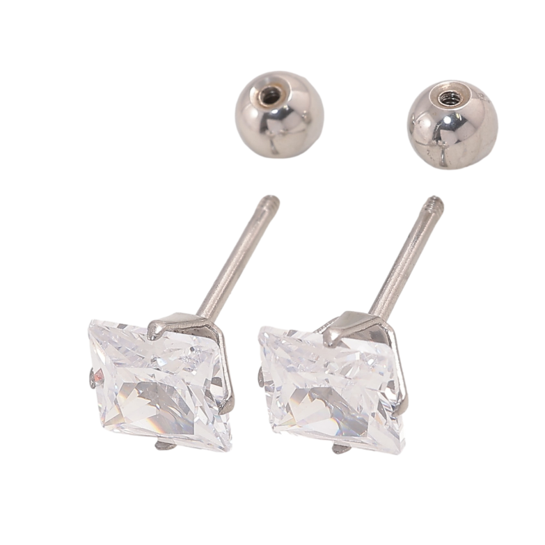 Серьги Xuping TTM Stainless Steel цвет Родий пусеты "Кристаллы" 6х6мм, застежки закрутки фото №1 Серьги Xuping TTM Stainless Steel цвет Родий пусеты "Кристаллы" 6х6мм, застежки закрутки фото №1