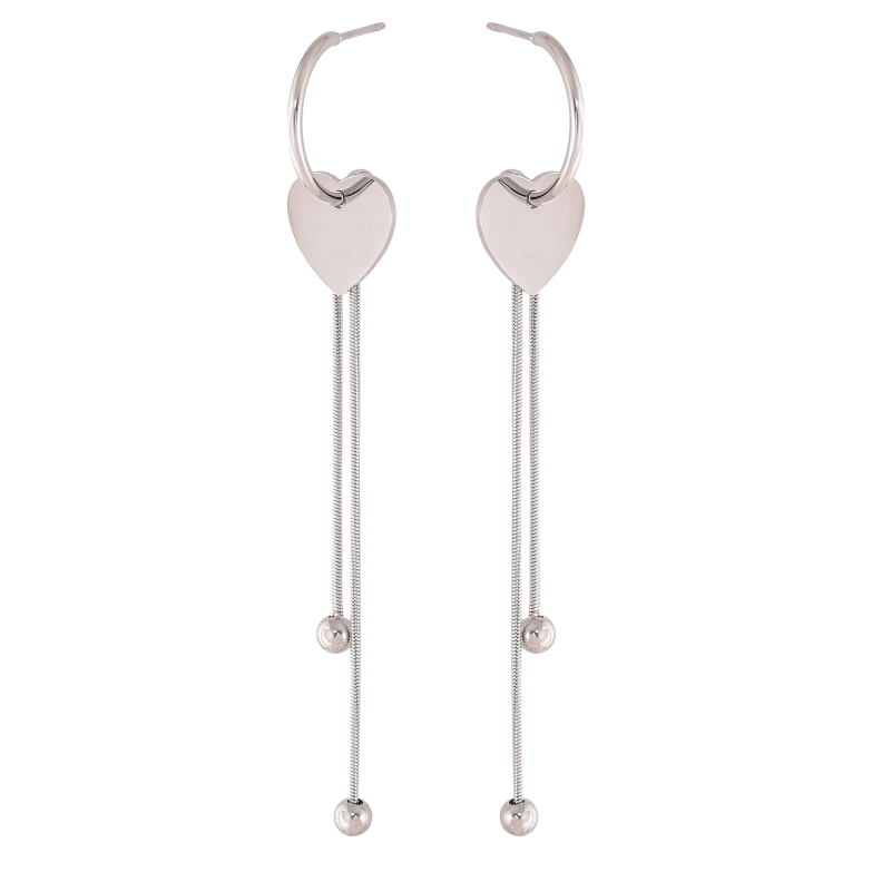 Сережки Xuping TTM Stainless Steel колір Родій пусети "Підвіски з сердечками" фото №2