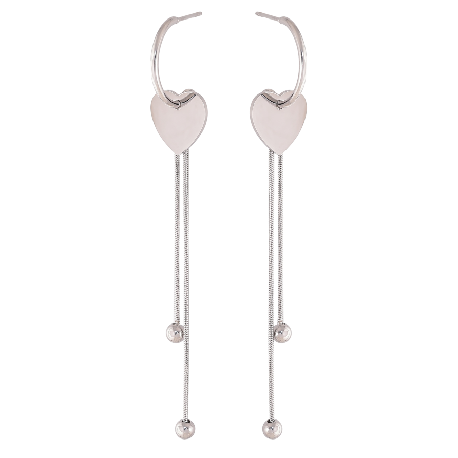 Серьги Xuping TTM Stainless Steel цвет Родий пусеты "Подвески с сердечками" фото №1 Серьги Xuping TTM Stainless Steel цвет Родий пусеты "Подвески с сердечками" фото №1