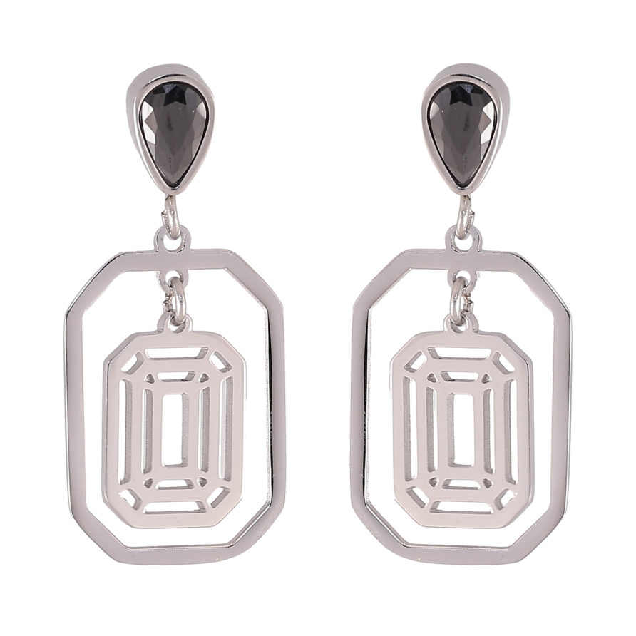 Серьги Xuping TTM Stainless Steel цвет Родий пусеты "Декоративные подвески с черными кристаллами" фото №1 Серьги Xuping TTM Stainless Steel цвет Родий пусеты "Декоративные подвески с черными кристаллами" фото №1