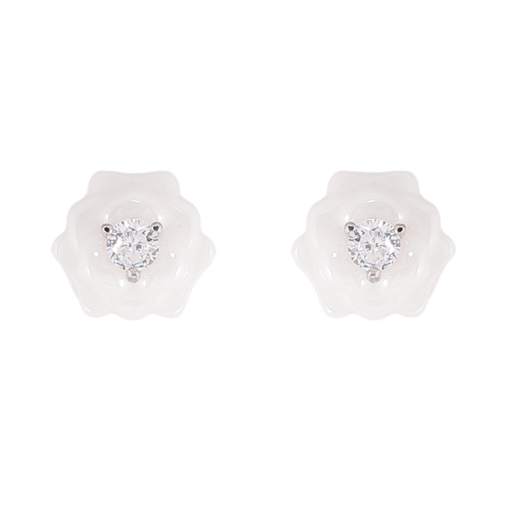 Сережки Xuping TTM Stainless Steel колір Родій пусети "Білі керамічні квіточки з кристалами" фото №7