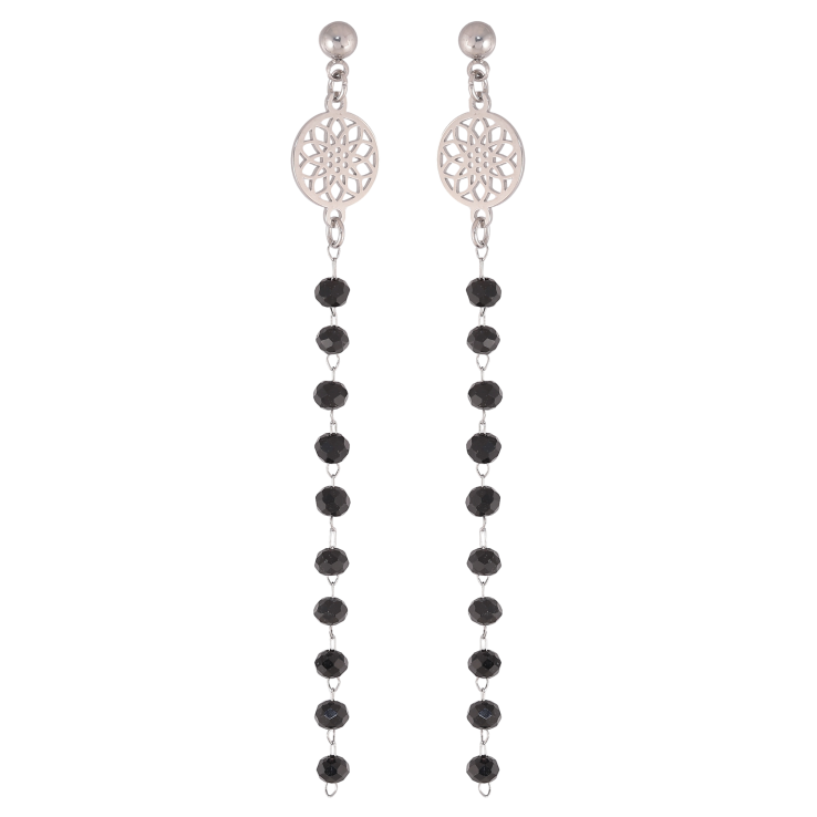 Серьги Xuping TTM Stainless Steel цвет Родий пусеты "Подвески с черными бусинами" фото №5 Серьги Xuping TTM Stainless Steel цвет Родий пусеты "Подвески с черными бусинами" фото №5