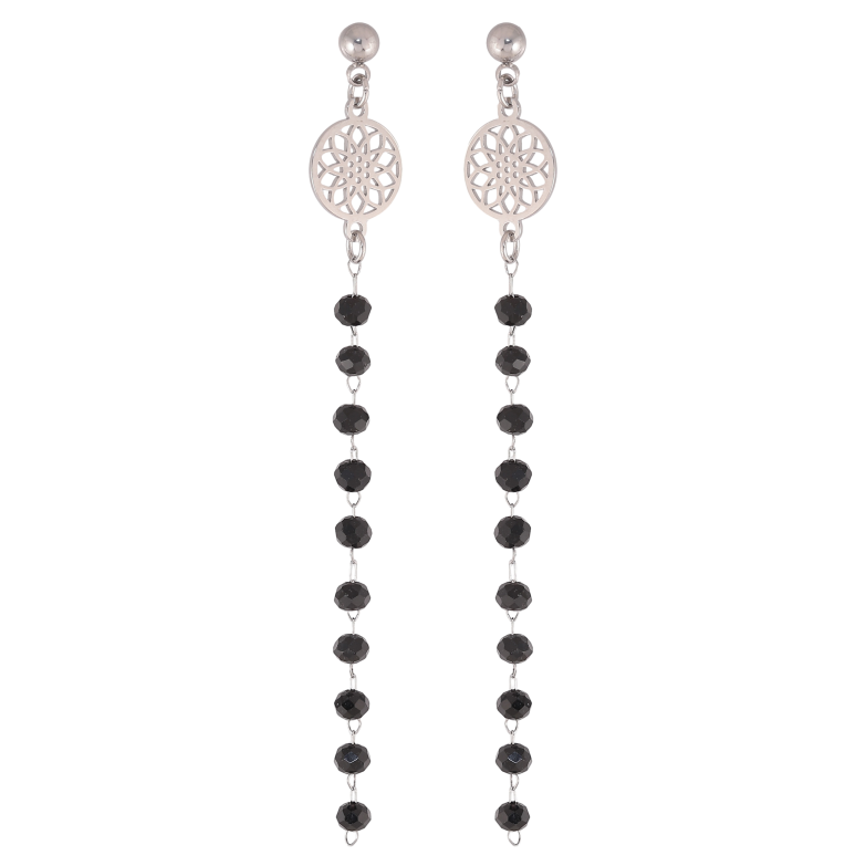Сережки Xuping TTM Stainless Steel колір Родій пусети "Підвіски з чорними намистинами" фото №6