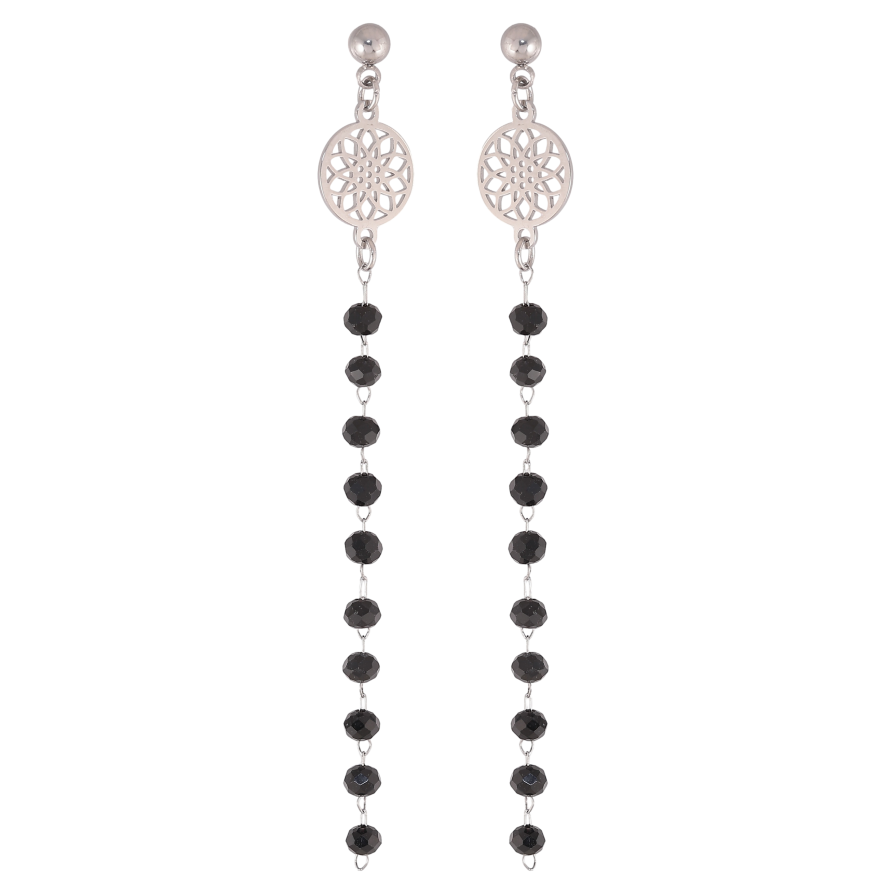 Серьги Xuping TTM Stainless Steel цвет Родий пусеты "Подвески с черными бусинами" фото №1 Серьги Xuping TTM Stainless Steel цвет Родий пусеты "Подвески с черными бусинами" фото №1
