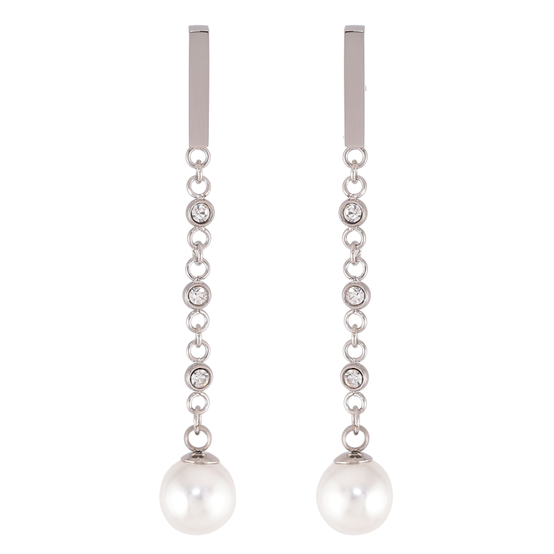 Сережки Xuping TTM Stainless Steel колір Родій пусети "Перлинні підвіски" фото №1 Сережки Xuping TTM Stainless Steel колір Родій пусети "Перлинні підвіски" фото №1