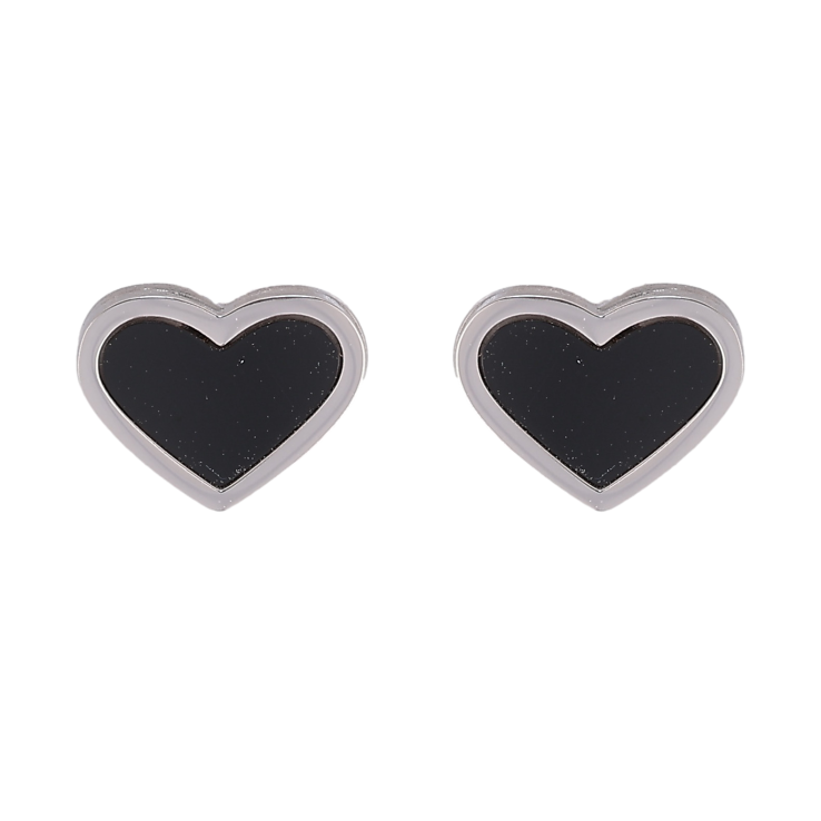 Сережки Xuping TTM Stainless Steel колір Родій пусети "Сердечки з чорними вставками" фото №11