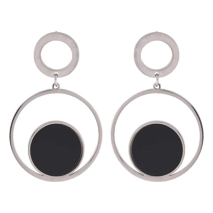 Серьги Xuping TTM Stainless Steel цвет Родий пусеты "Круглые подвески с узором циферблат и черными вставками" фото №17 Серьги Xuping TTM Stainless Steel цвет Родий пусеты "Круглые подвески с узором циферблат и черными вставками" фото №17