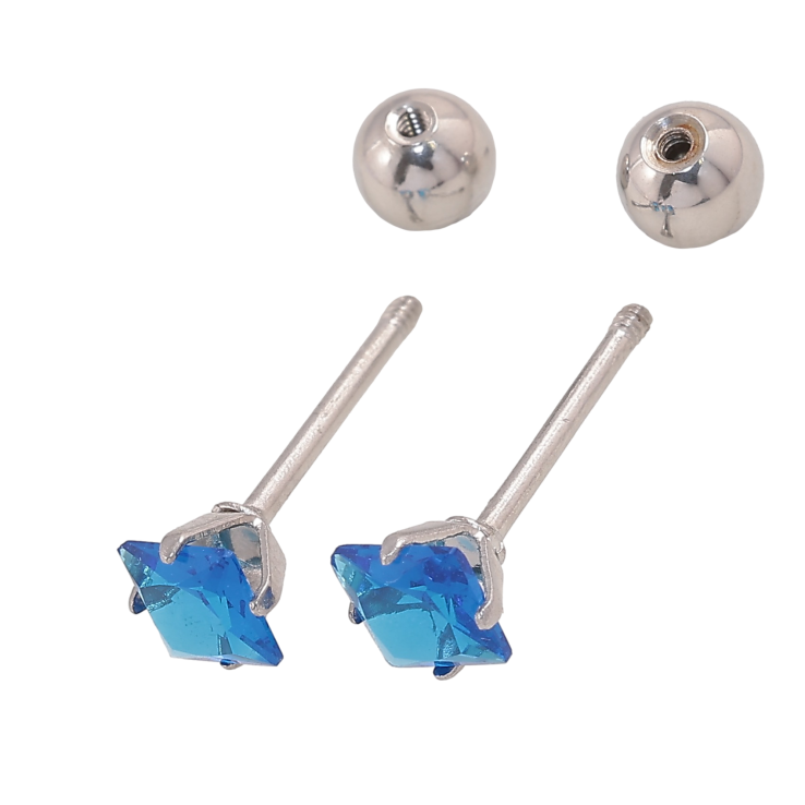 Серьги Xuping TTM Stainless Steel цвет Родий пусеты "Синие кристаллы" 4х4мм, застежки закрутки фото №23