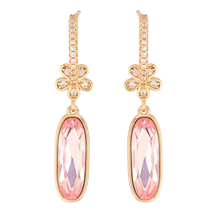 Серьги Xuping цвет 18K с кристаллами Swarovski пусеты "Подвески с кристаллами Rose и цветочками" фото №16