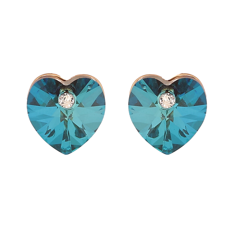 Серьги Xuping цвет 18K с кристаллами Swarovski пусеты "Сердечки Metallic Blue" фото №1