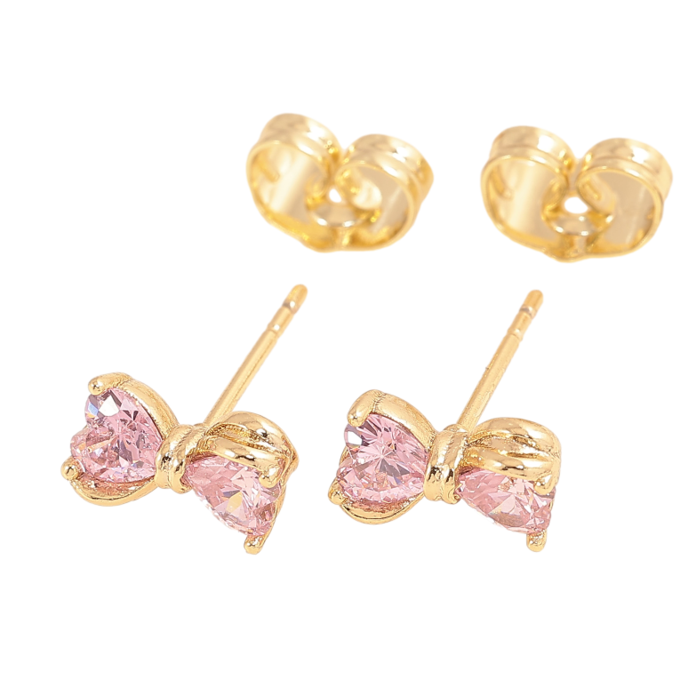 Сережки Xuping колір Позолота 14K пусети "Рожеві кришталеві банти" фото №1 Сережки Xuping колір Позолота 14K пусети "Рожеві кришталеві банти" фото №1