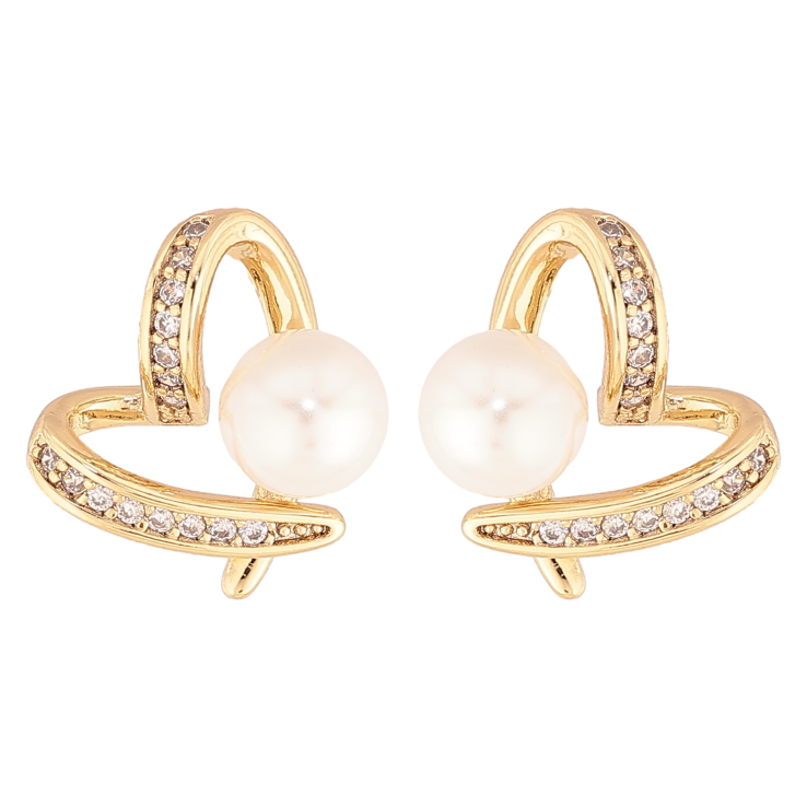 Серьги Xuping цвет Позолота 14K пусеты "Сердечки с жемчужинами" фото №3