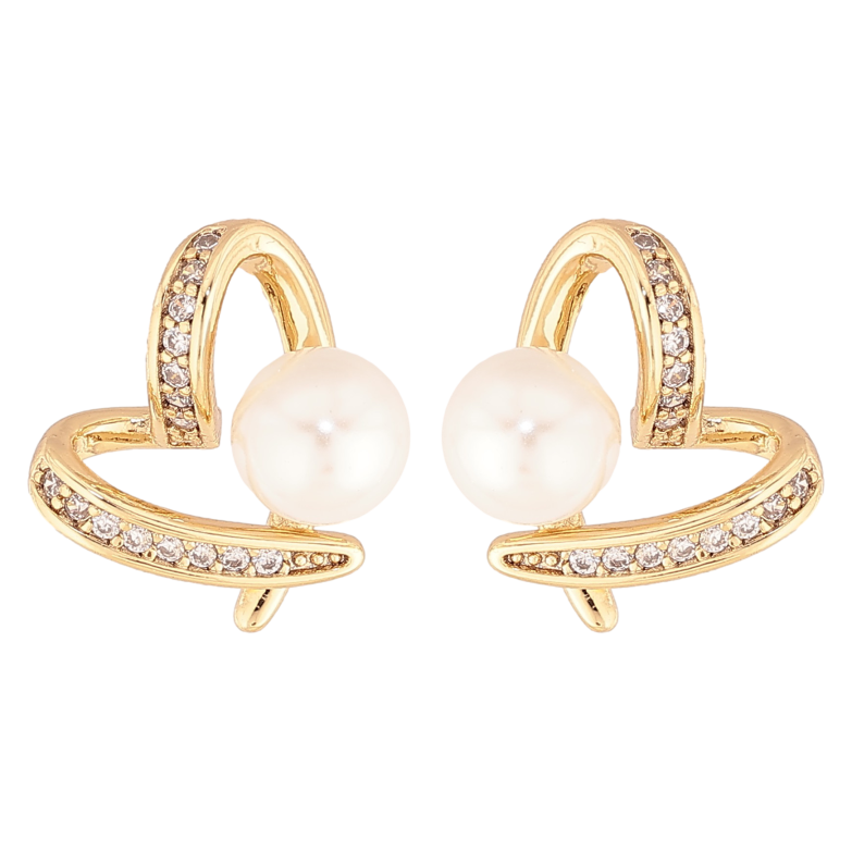 Сережки Xuping колір Позолота 14K пусети "Сердечка з перлинами" фото №4