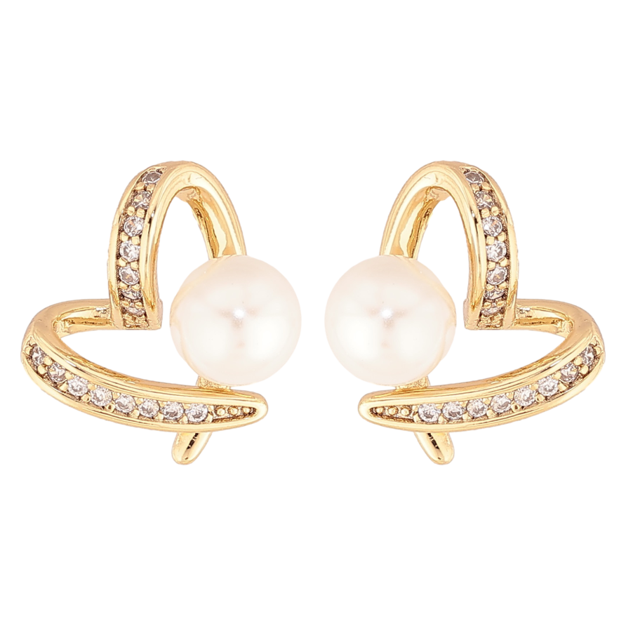 Серьги Xuping цвет Позолота 14K пусеты "Сердечки с жемчужинами" фото №1