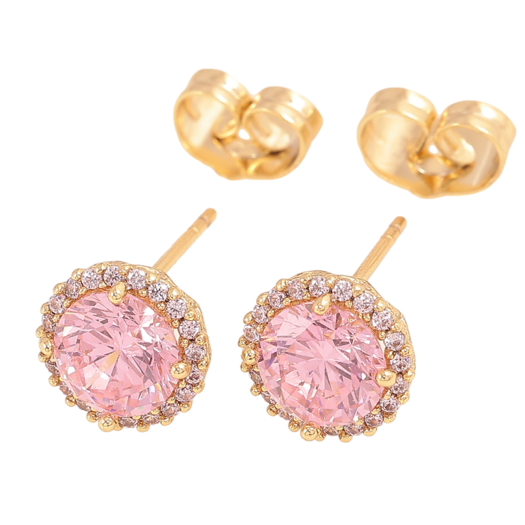 Сережки Xuping колір Позолота 14K пусети "Рожеві кристали в обрамленні" ø 9мм фото №15