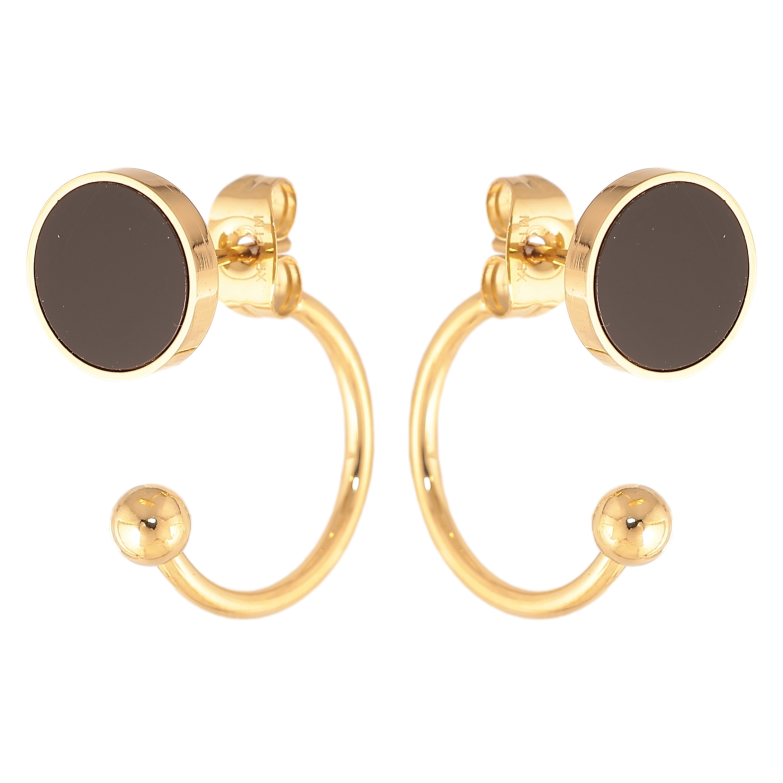 Серьги Xuping TTM Stainless Steel цвет  14K пусеты-джекеты "Черные круги с дугами" ø 10мм фото №1