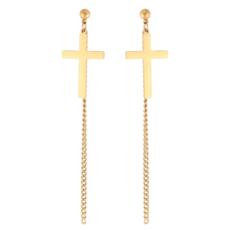 Сережки Xuping TTM Stainless Steel колір 14K пусети "Хрестики з ланцюжками" фото №9 Сережки Xuping TTM Stainless Steel колір 14K пусети "Хрестики з ланцюжками" фото №9