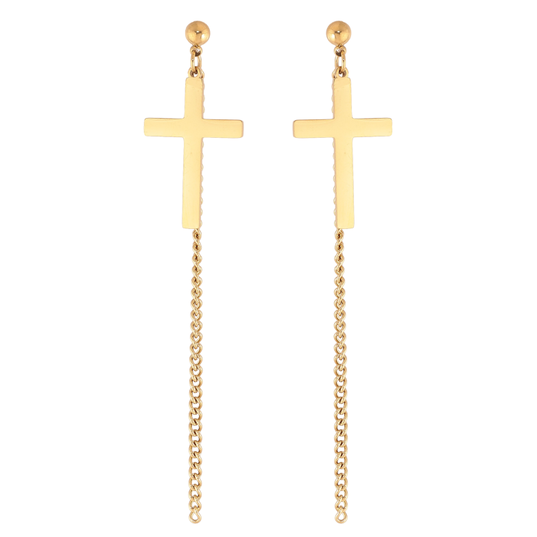 Сережки Xuping TTM Stainless Steel колір 14K пусети "Хрестики з ланцюжками" фото №2
